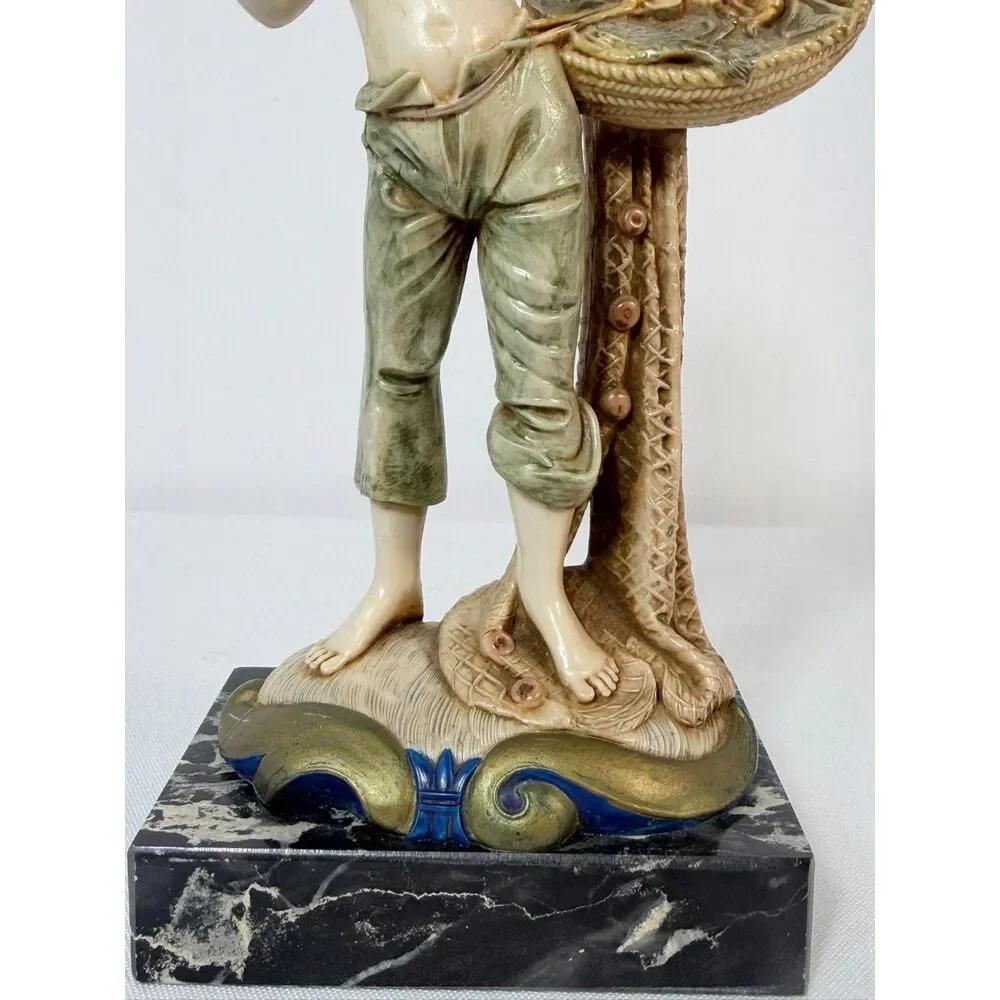 VTG Fontanini Depose Italy Carrara Marble Simonelli Boy with Fish 7